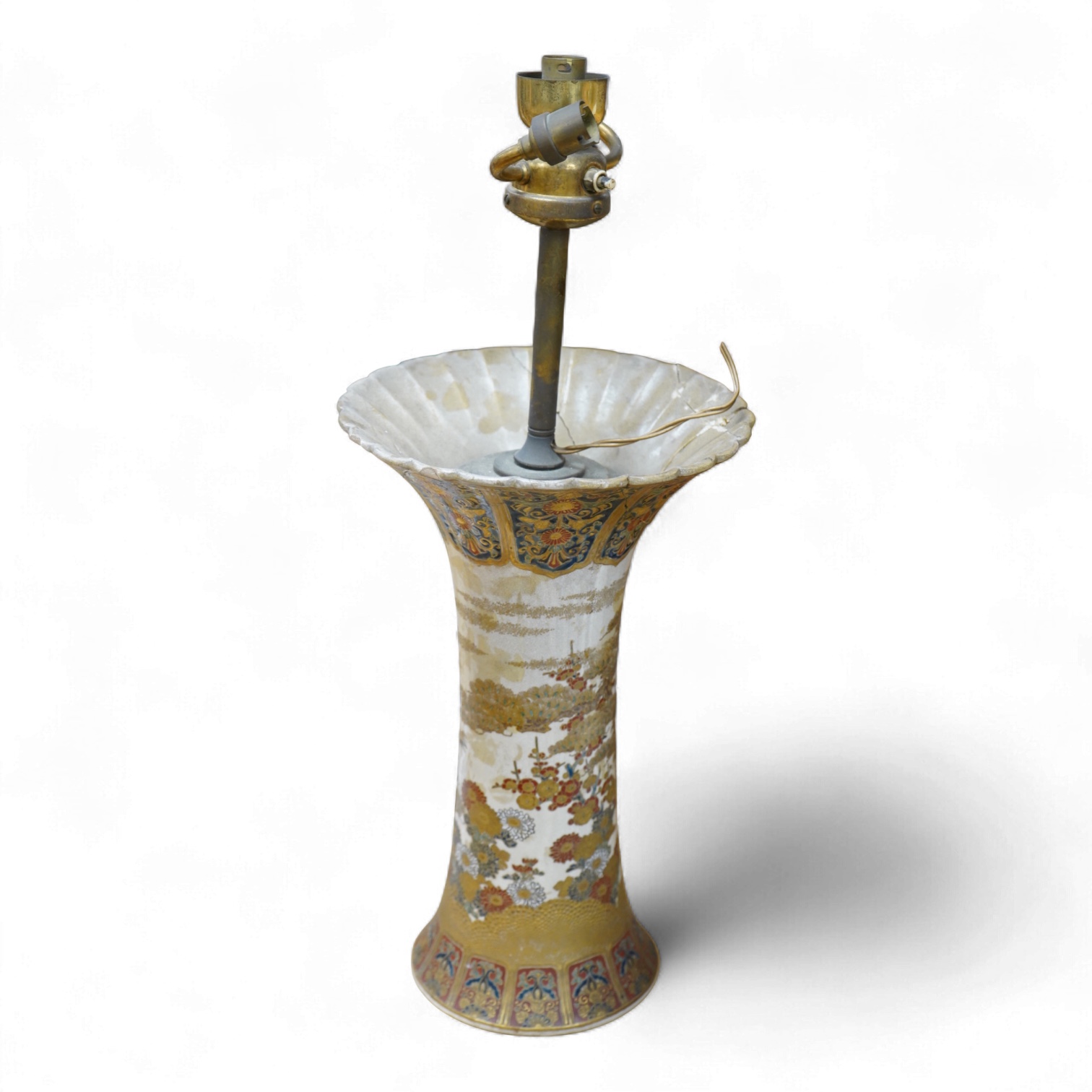 A Japanese Imperial Satsuma vase, signed, Meiji period (1868-1912), mounted as a lamp, 38cm to rim